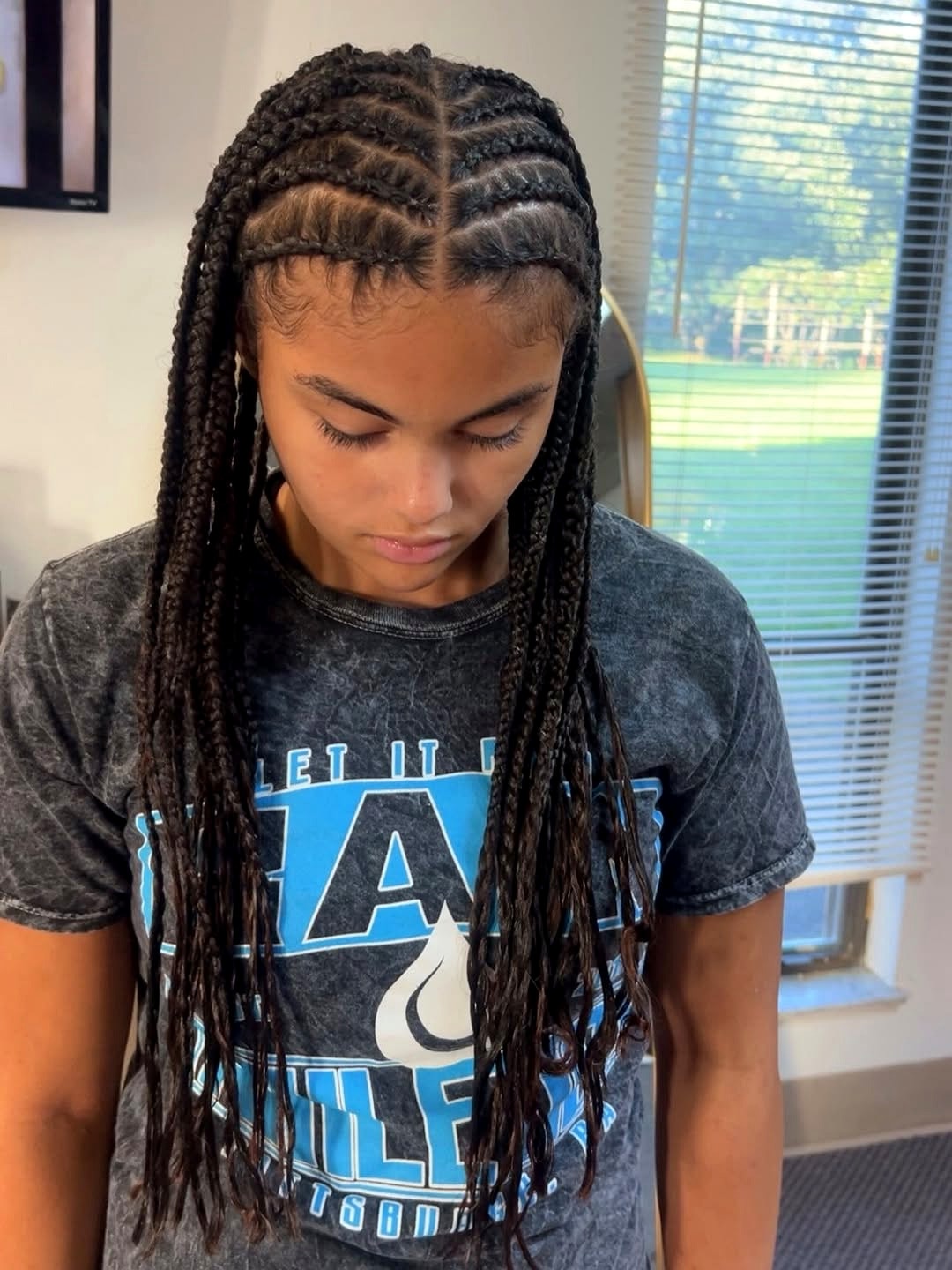 Feed-in cornrows into long braids at Berly's salon, McKeesport Pennsylvania